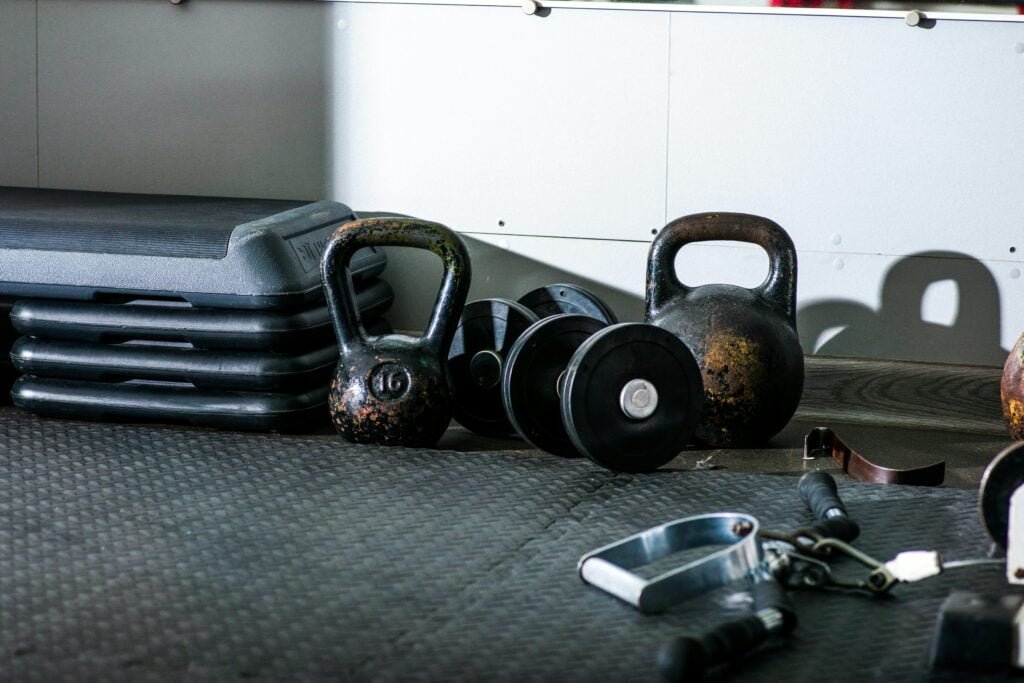 Gym equipment on the floor